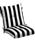 Outdoor Plush Tufted Blowfill Dining Chair Cushion 21x40 Inch Rainproof Fade Resistant For Dining And Bistro Chairs In Black Cabana Stripe