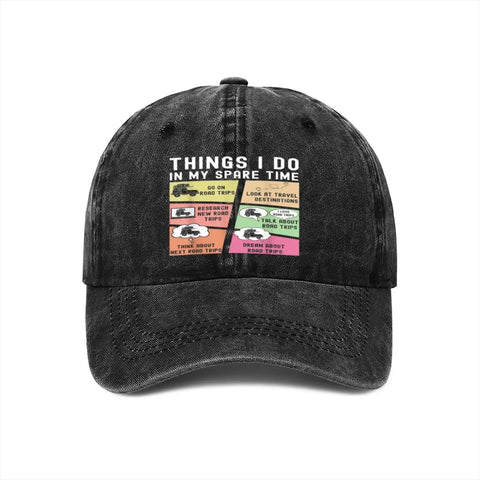 Funny RV Caravan Lover Hat For Travelers Unisex Baseball Cap with embroidered road trip graphic, cotton blend
