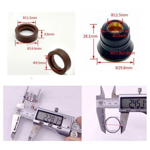 27Pc Plasma Cutter Tip Kit For IPT-60/PT-60 And IPT-40/PT40 Hafnium-Copper Electrodes And Copper Nozzles size measurements