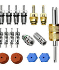 17 Piece Car AC Valve Core Kit Pro Grade With R12 To R134a Conversion, AC Removal Tool And Service Port Seal Caps, Universal Multicolor Auto AC Accessories Set For Refrigeration Systems displayed.