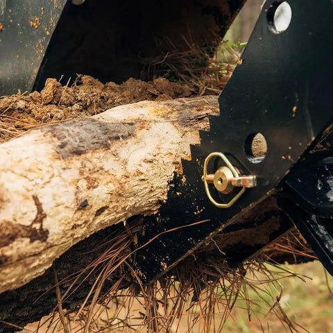 Mechanical Backhoe Thumb Attachment For Excavators Bolt On 5 Position Adjustable Thumb holding log on job site