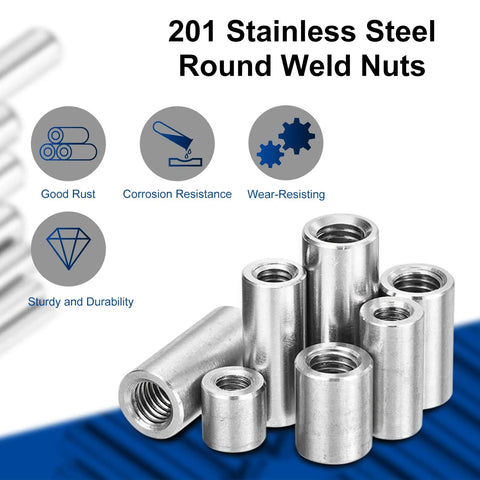 202 Stainless Steel Round Weld Nuts from Shop Grade Round Weld Nuts M5 Thread With 8 Millimeter Collar For No Sweat Frame Mods and Furniture Upgrades Ready To Thread Bung Female Inserts Made From Solid Rust Proof 201 Stainless Steel Twenty Piece Pack.