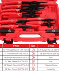 Ten Piece Snap Ring Pliers Set For Automotive Retaining Rings Removal And Installation Including Internal And External Circlips With Straight And Bent Jaw, Hook And Pick Tools In A Garage Ready Storage Case