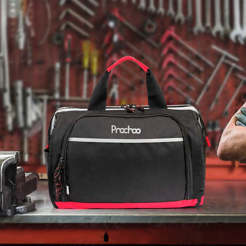 Heavy Duty 16 Inch Wide Mouth Tool Bag With 25 Pockets Waterproof 600D Polyester Organizer on workshop table
