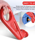 Close-up of heavy duty forged steel container lift hook with clear markings for accurate installation and fewer shipping mishaps.