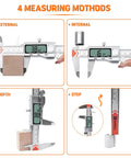 Beefy All Metal Digital Caliper With Extra Batteries And Battery Cover 6 Inch Measuring Tool showing 4 measuring methods