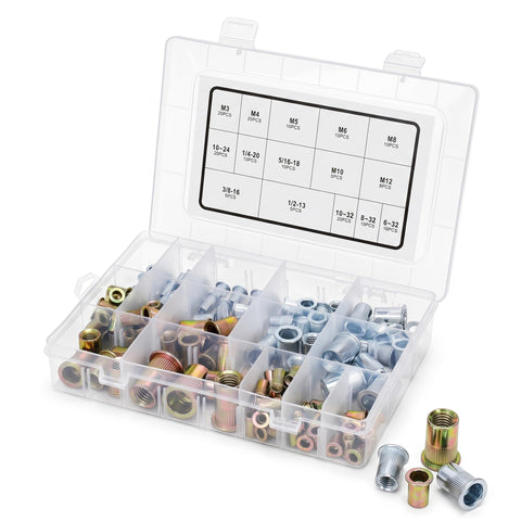 Heavy Duty Rivet Nut Tool Kit With 16 Inch Rivnut Gun for Threaded Insert Installation, color coded SAE and metric mandrels
