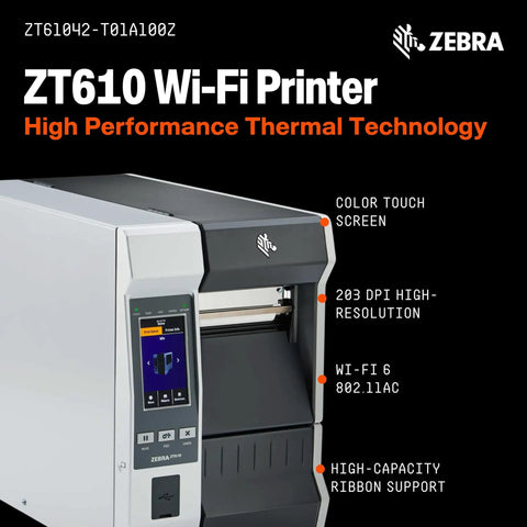 Robust Industrial Thermal Printer With 4 Inch Output And 203 Dpi Clarity showing color touch screen and advanced Wi-Fi connectivity.