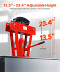 Heavy Duty Manual 16 Ton Hydraulic Pipe Bender For Copper Exhaust Tubes showing adjustable height from 13.5 to 23.4 inches.