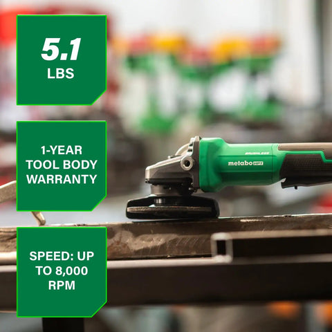 Cordless 4-1/2 Inch Paddle Switch Angle Grinder With A Beast 750W Brushless Motor, 8000 RPM, Safety Paddle, Anti-Vibration Side Handle, Tool Body Only, 18V MultiVolt, Model G1812DFQ4 on workbench