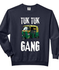 Premium Quality Ultra Soft Relaxed Fit Adult Sweatshirt Featuring Dope Tuk Tuk Rickshaw Design in navy blue with graphic print.
