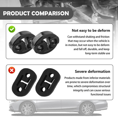Heavy Duty Rubber Exhaust Hangers 2 Pack With Dual Holes 0.47 Inch Universal Muffler Hangers comparison of durable vs deformed models