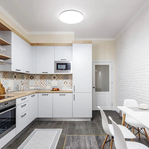 Modern kitchen with 11 Inch Flush Mount LED Ceiling Light 24W 2400 Lumen Not Dimmable Waterproof IP54 Daylight White 5000K