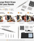 59-Piece Easy-To-Use Watch Repair Kit For Newbies With Link Removal, spring bar tool and watch demonstration steps