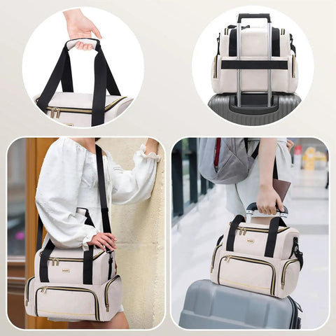 Large Medicine Storage Bag With Two Removable Cases Travel Organizer With Multiple Compartments Durable Beige With Shoulder Strap