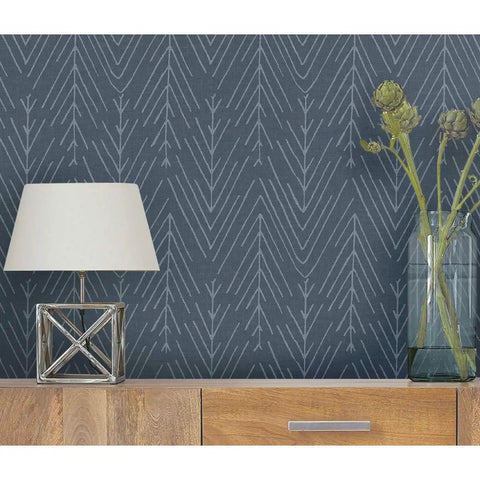 Navy And Gray Twig Hygge Herringbone Peel And Stick Wallpaper For Easy Rental Makeovers 20.5 Inch Wide By 16.5 Feet Long No Water No Mess