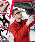 Exhaust Hanger Removal Tool by Amazon, heavy-duty pliers with 25° offset design and red/black non-slip grip in use under a vehicle
