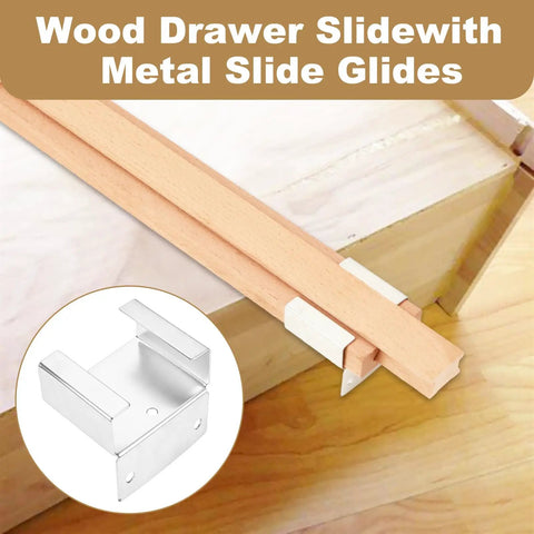 8 Pack Beech Wood Drawer Slides 16 Inch Center Mount Guide Tracks with metal glide and bracket close-up