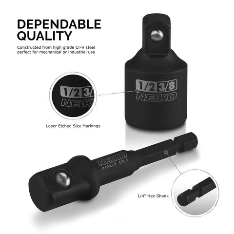 1/2 Inch adapter from the 15 Inch Impact Extension And Socket Adapter Set For Auto And Shop 1/4 3/8 And 1/2 Inch Drive Kit