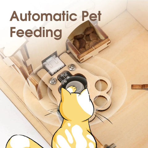 ESP32 Smart Farm Kit for Teens and Adults, Arduino and Scratch Compatible IoT Greenhouse With Auto Watering, Pet Feeder, Solar Windmill, Hands-On DIY Coding Project Gift for Learning and Fun automatic pet feeder with wooden base and food bin