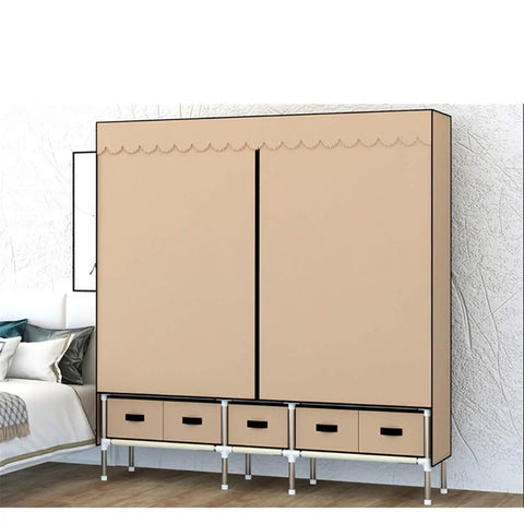 Premium Foldable Portable Wardrobe With Five Deep Drawers And Dual Hanging Rods, Heavy Duty Steel Frame Non Woven Fabric Storage Closet, No Sweat Setup Clothes Organizer For Dorms And Small Apartments