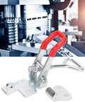 Fast Clamping Toggle Clamp 4002 Galvanized With Triangular Lever for welding and assembly, red handle, close-up.