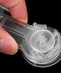 Close-up of a transparent ABS lock from Kid Proof Cabinet And Fridge Safety Locks Set 10 Pieces, showing detail and design.