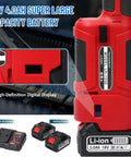 Professional 18V Cordless Pipe Crimping Tool With Four Interchangeable Jaws And A Smooth 180 Swivel Head showing 18V 4.0Ah battery and charger.