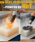 Powerful 380W Heat Gun Hot Air Tool With Dual Temperature Settings 572F And 1022F demonstrating uniform heat technology.
