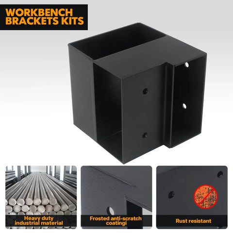 Heavy Duty 4 Piece Steel 3 Way Right Angle Corner Bracket Kit for DIY Workbench Shelving and Work Table with pre-drilled holes