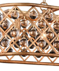 Close-up of Modern Seven Light Crystal Pendant Fixture With Slick Polished Nickel Finish And Handcrafted Clear Sphere Globes For Dining Rooms.