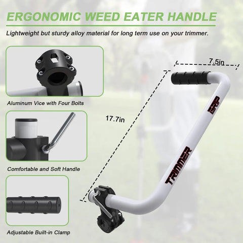 Ergonomic Weedeater Handle Extension For String Trimmer Keeps You Standing Up Straight And A Back Saver For Edging And Trimming 17.7 Inch Lawn Care And Landscaping, close-up view of aluminum handle