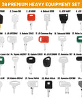 Beefy Heavy Equipment Key Set 39-Piece Master Ignition Key Kit For Case Komatsu Kubota Cat New Holland JCB Volvo shown in layout