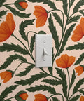 Botanical Chintz Vinyl Wallpaper Featuring Subtle Leather Texture Hella Durable Commercial Grade Wallcovering Custom Printed Just For You with light switch.