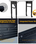 Adjustable 28-47 Inch Workbench Legs With Power Strip And Built Tough Heavy-Duty Metal Table Frame, Industrial Desk Base