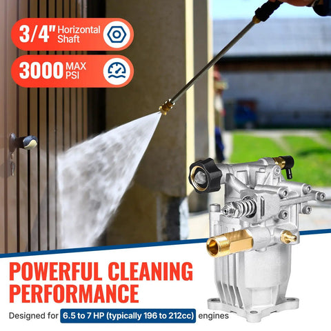 Horizontal Pressure Washer Pump With Three Quarter Inch Shaft, Up To 3000 PSI And 2.5 GPM Replacement For Power Washers
