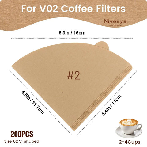 V02 cone coffee filter dimensions with 200 Count Cone Coffee Filters Size 02 Natural Unbleached Paper For Pour Over And Drip Coffee Makers 2 To 4 Cup Barista Grade Disposable Filters For Easy Cleanup And Cleaner Tasting Brews