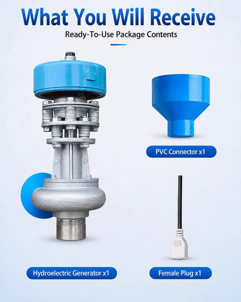 1000W Micro Hydroelectric Generator Aluminum Alloy Water Turbine, PVC Connector, and Female Plug for off-grid use