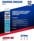 Front view of Lucas Oil Marine Grease can, NLGI #2 calcium sulfonate, 14 oz, for marine trailer bearings and outboards.