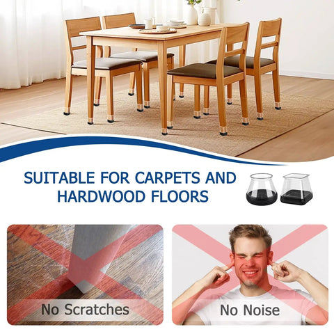 28 Pack Chair Leg Sliders For Carpet And Hardwood Floors, Silicone Furniture Leg Protectors Caps, Square Teflon Coated Floor Glides, Table Feet Protectors, Fits One And One Eighth To One And A Half Inches Chair Legs, Size Options M L XL No Slip