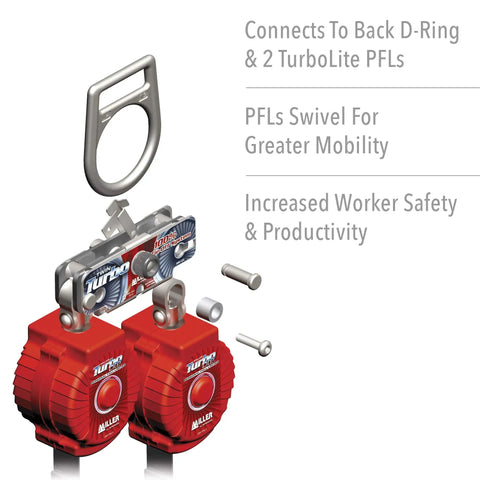 Twin Turbo D Ring Connector Kit For TurboLite PFLs Quick Connect Back D Ring Adapter illustration with red units and silver connector