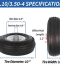 Specifications diagram of Two Pack 10 Inch Pneumatic Tire And Wheel Set For Hand Trucks And Garden Carts 4.10/3.50-4