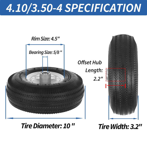 Specifications diagram of Two Pack 10 Inch Pneumatic Tire And Wheel Set For Hand Trucks And Garden Carts 4.10/3.50-4