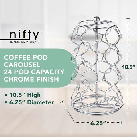 K Cups Pod Carousel Cup Holder With 24 Slots Spins 360 Degrees Lazy Susan Chrome Finish Kitchen Counter Organizer