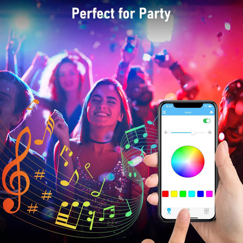 Color Changing Bluetooth LED Light Bulb With Built In Speaker Remote And App Control E26 Base White To Multicolor Lit Mood Lighting For Home Parties Bedroom And Living Room Easy Setup