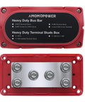 Badass Heavy Duty 450 Amp 12-48 Volt Busbar Box with six M8 studs and nickel plated copper, ideal for RV and solar rig projects.