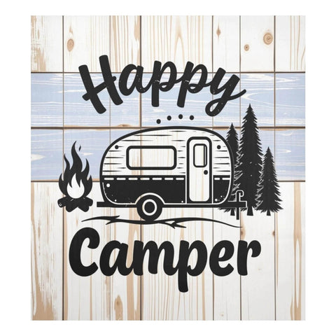 Happy Camper On Wood Magnetic Cover For Refrigerator Front Door And Dishwasher Totally Ultra Strong PVC Coated