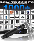 2.4GHz AI Auto Scan Wireless Microphone System Pro Set Rechargeable With 300ft Range For Singing Karaoke DJ Church Stage Use Anti Interference Microphone Pack Easy Channel Sync And Professional Sound showcasing compatibility with 1000+ sound systems.