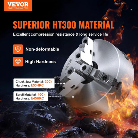 Three Jaw Self Centering Lathe Chuck 8 Inch With 0.16 To 8 Inch Clamping Range HT300 cast iron material description