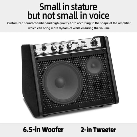 Plug And Play 20W Bluetooth Personal Monitor Amplifier For Electronic Drums And Keyboard USB Interface Dual 6.5 Inch Woofer And 2 Inch Tweeter For Warm Bass And Clear Treble Includes E Drum Noise Reduction Cable Black front view